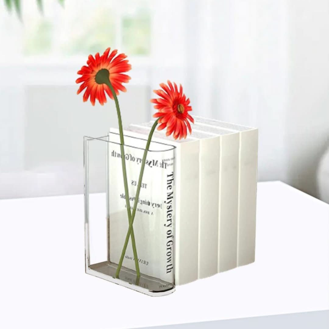 Jarrón de libros acrílicos transparentes-Vase-VyFlair