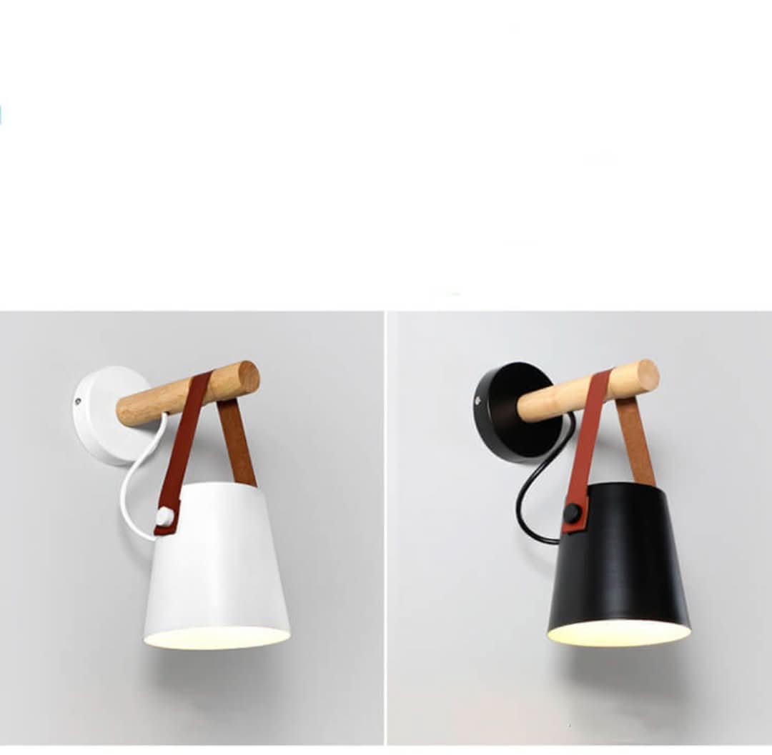 Brazo de madera: lámpara de pared con pantalla de lámpara de hierro y brazo de madera-Wall light-VyFlair
