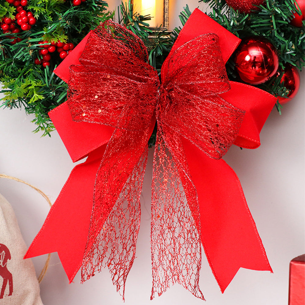 Corona de Navidad con Luces LED – Decoración Festiva con Lazo Rojo Elegante