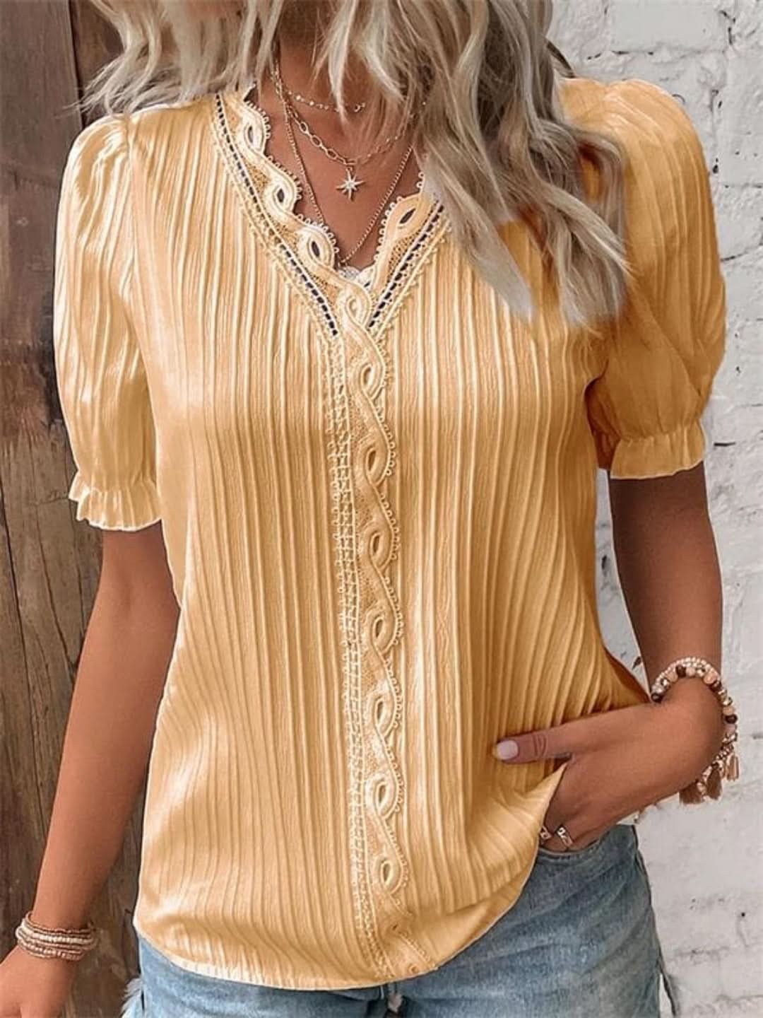 Modize - V-neck Elegant Shirt-Shirt-VyFlair