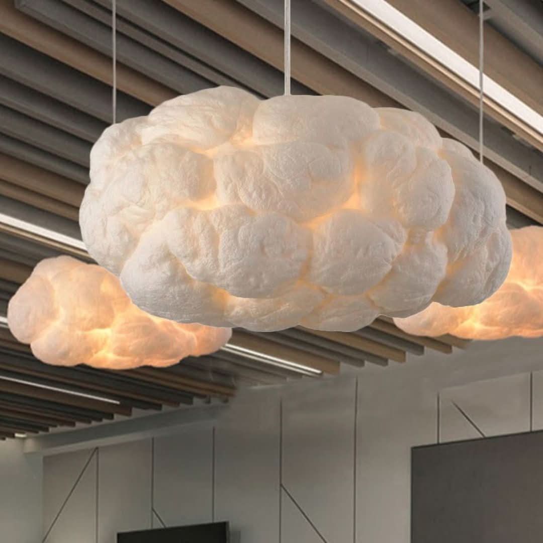 Lámpara colgante LED LED de diseño minori PVC/Cotton White-Ceiling lamps-VyFlair