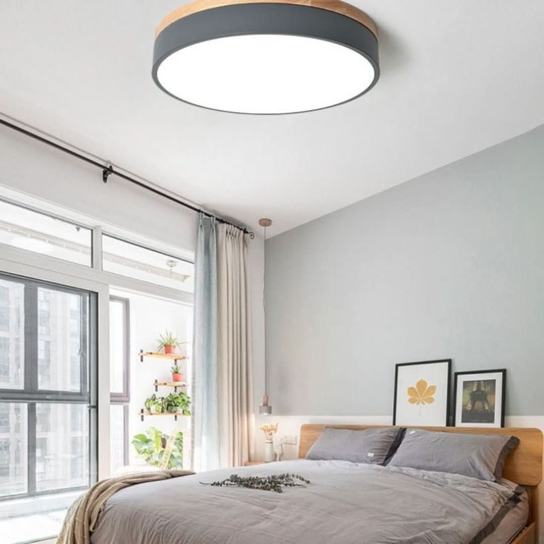 Morandi Lámpara de techo moderna sala de estar de madera de metal gris blanco-Ceiling lamps-VyFlair