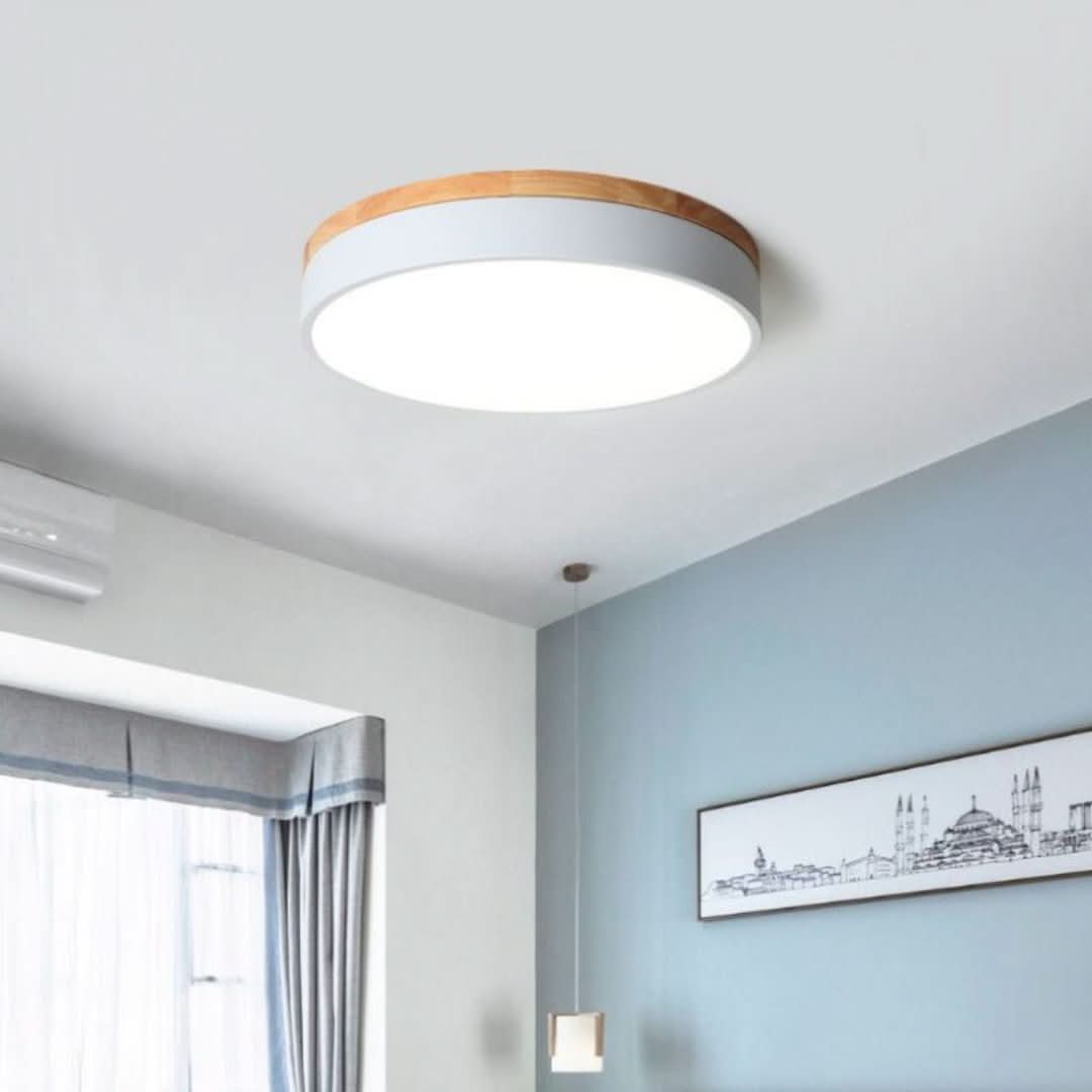 Morandi Lámpara de techo moderna sala de estar de madera de metal gris blanco-Ceiling lamps-VyFlair