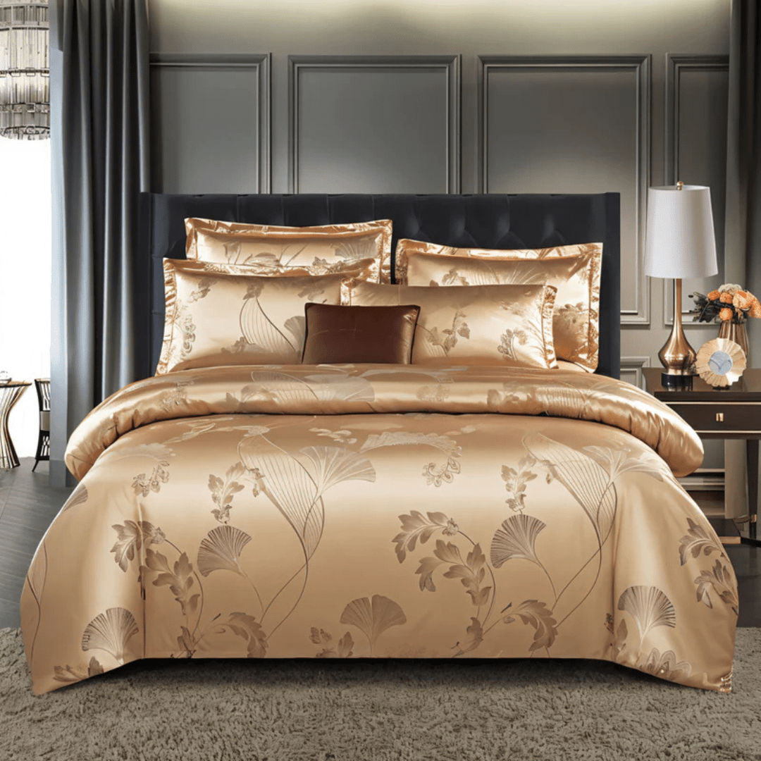 Satin - Funda de edredón de satén blanco con estampado de flores - VyFlair