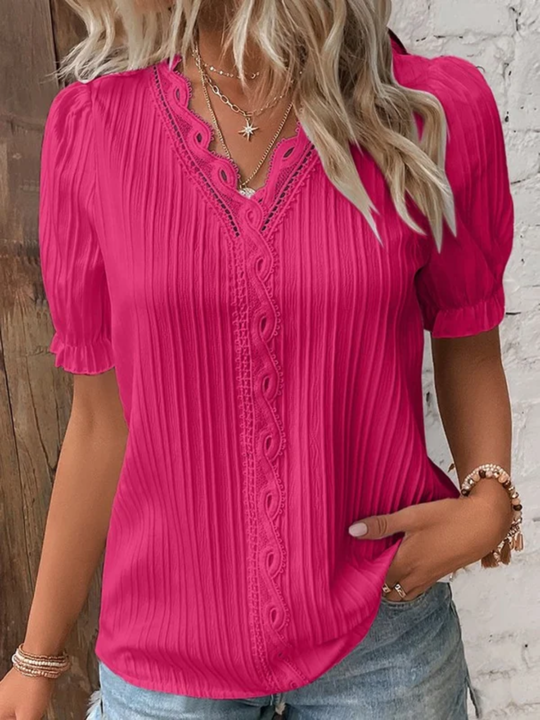 Modize - V-neck Elegant Shirt-Shirt-VyFlair