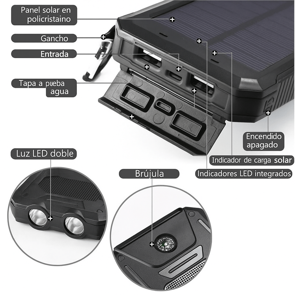 Batería Solar 500000mAh Impermeable Portátil