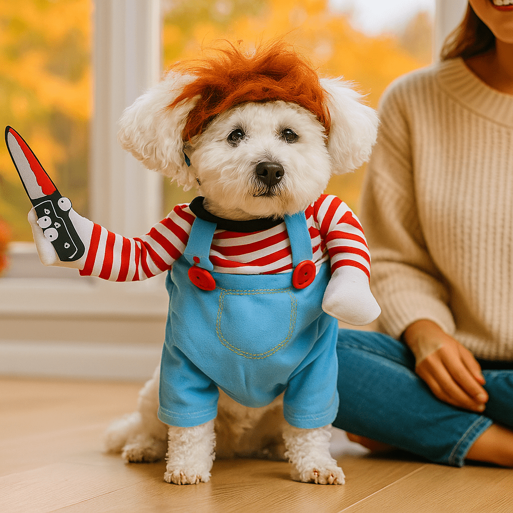 Disfraz de Halloween para Perro - Peluche Divertida - Muñeca Espeluznante - VyFlair