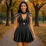 Robe Mini Gótica Rayada - Disfraz Halloween Mujer - Estilo Único - VyFlair