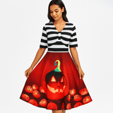 Vestido Midi Vintage de Halloween con Calabazas - VyFlair
