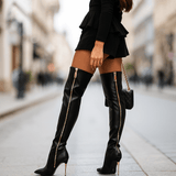 Mara | Botas sobre la rodilla - Tacón dorado - Con cremallera - VyFlair