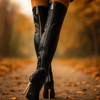 Mara | Botas sobre la rodilla - Tacón dorado - Con cremallera - VyFlair