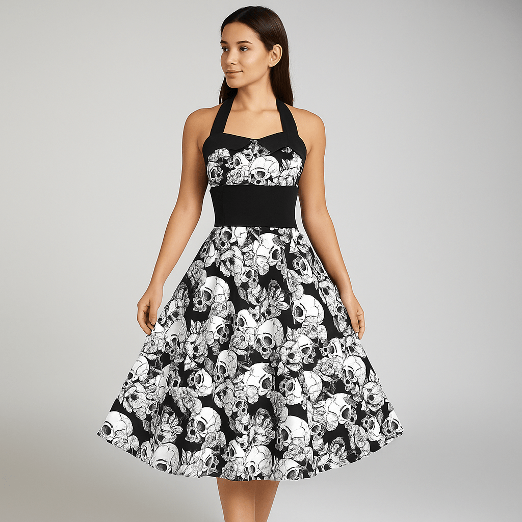 Robe Midi Bettina à Imprimé Tête de Mort - VyFlair