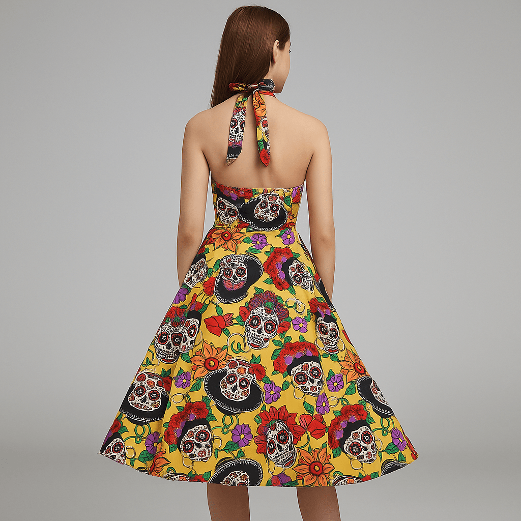 Robe Midi Bettina à Imprimé Tête de Mort - VyFlair