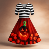 Vestido Midi Vintage de Halloween con Calabazas - VyFlair