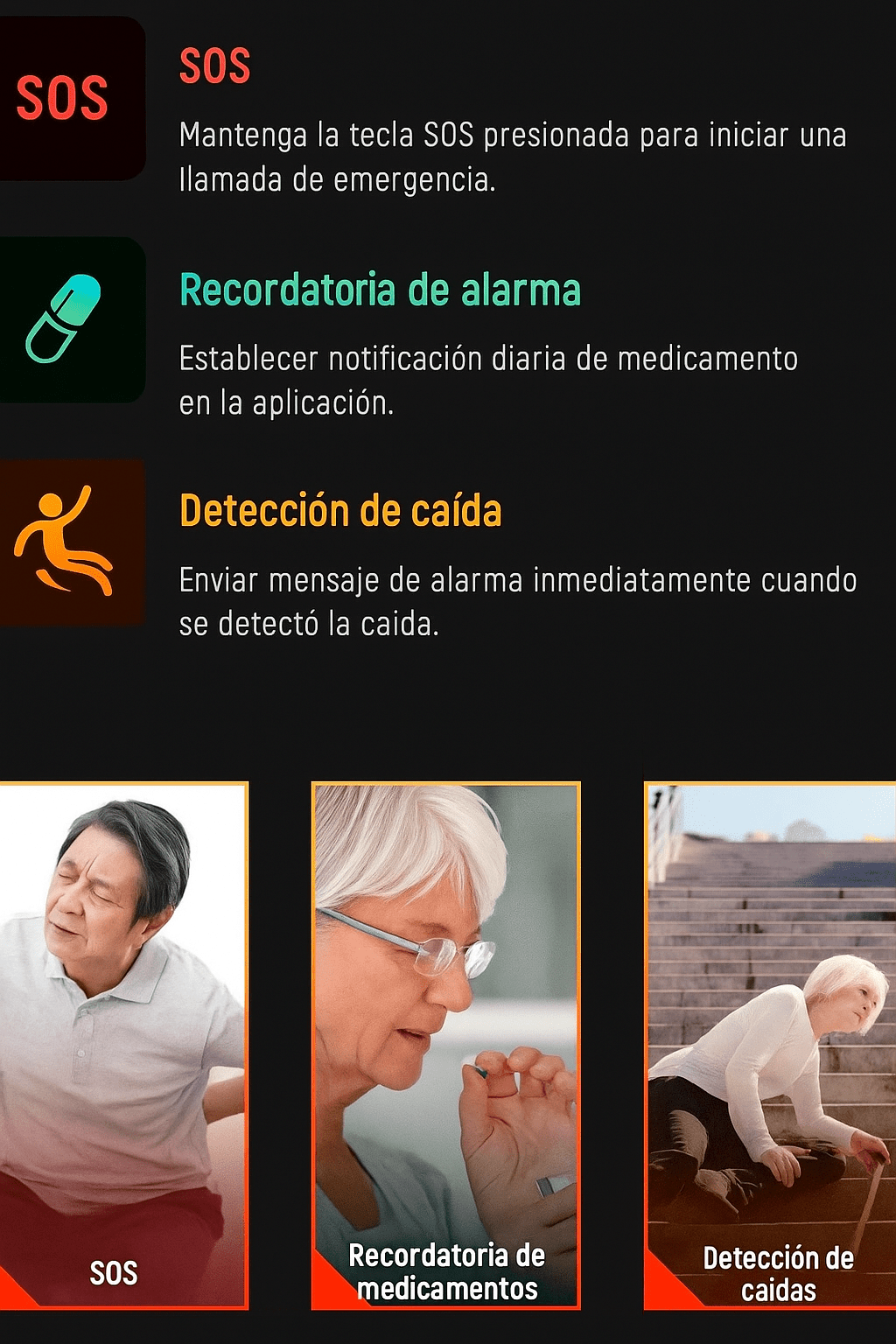 Reloj Inteligente SOS con Detección de Caídas para Mayores - VyFlair