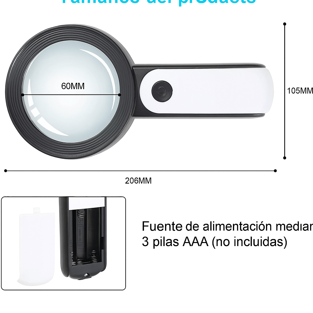 Lupa de Mano 30X con Luz LED para Mayores