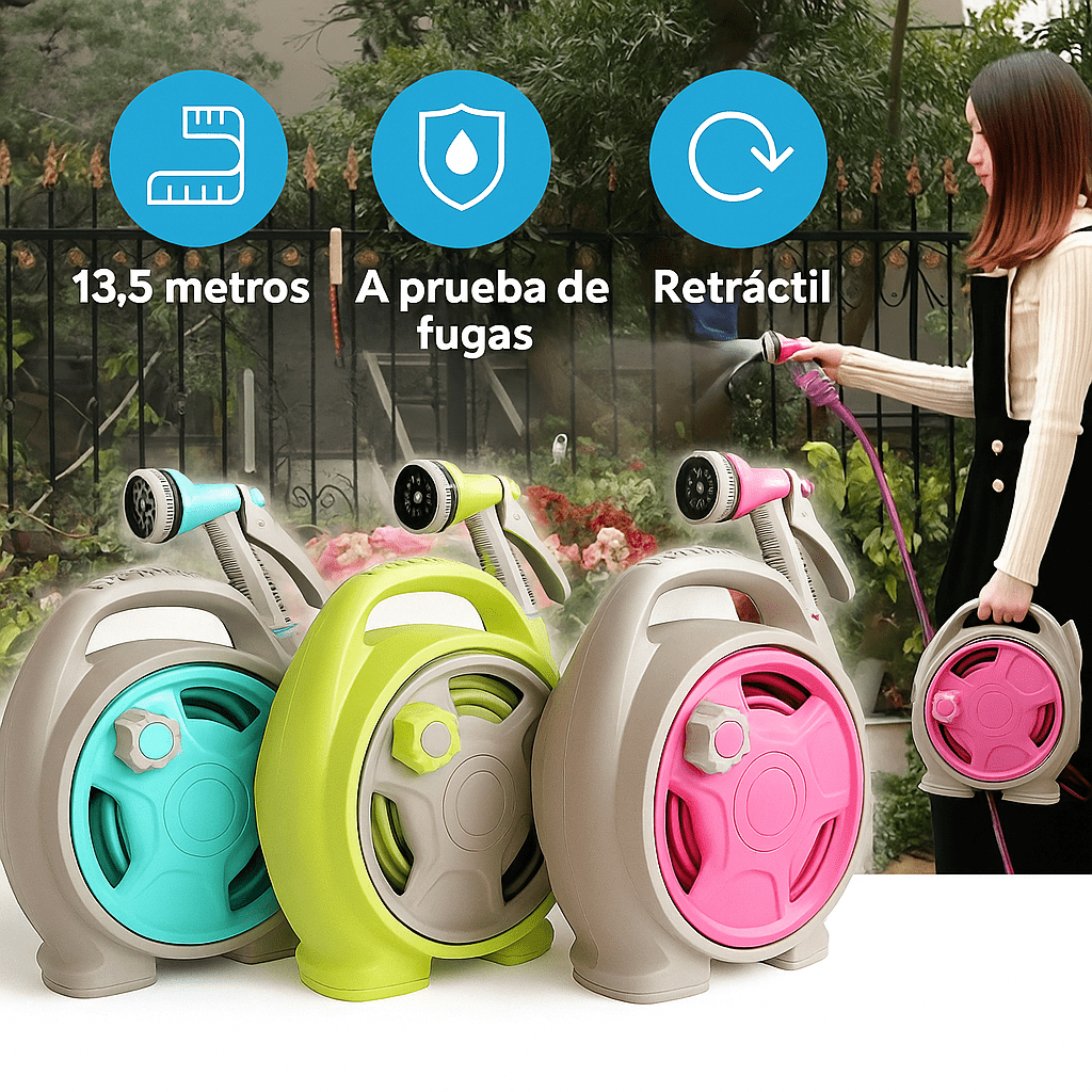 Manguera Jardín Retráctil 13.5m con Pistola Agua - VyFlair