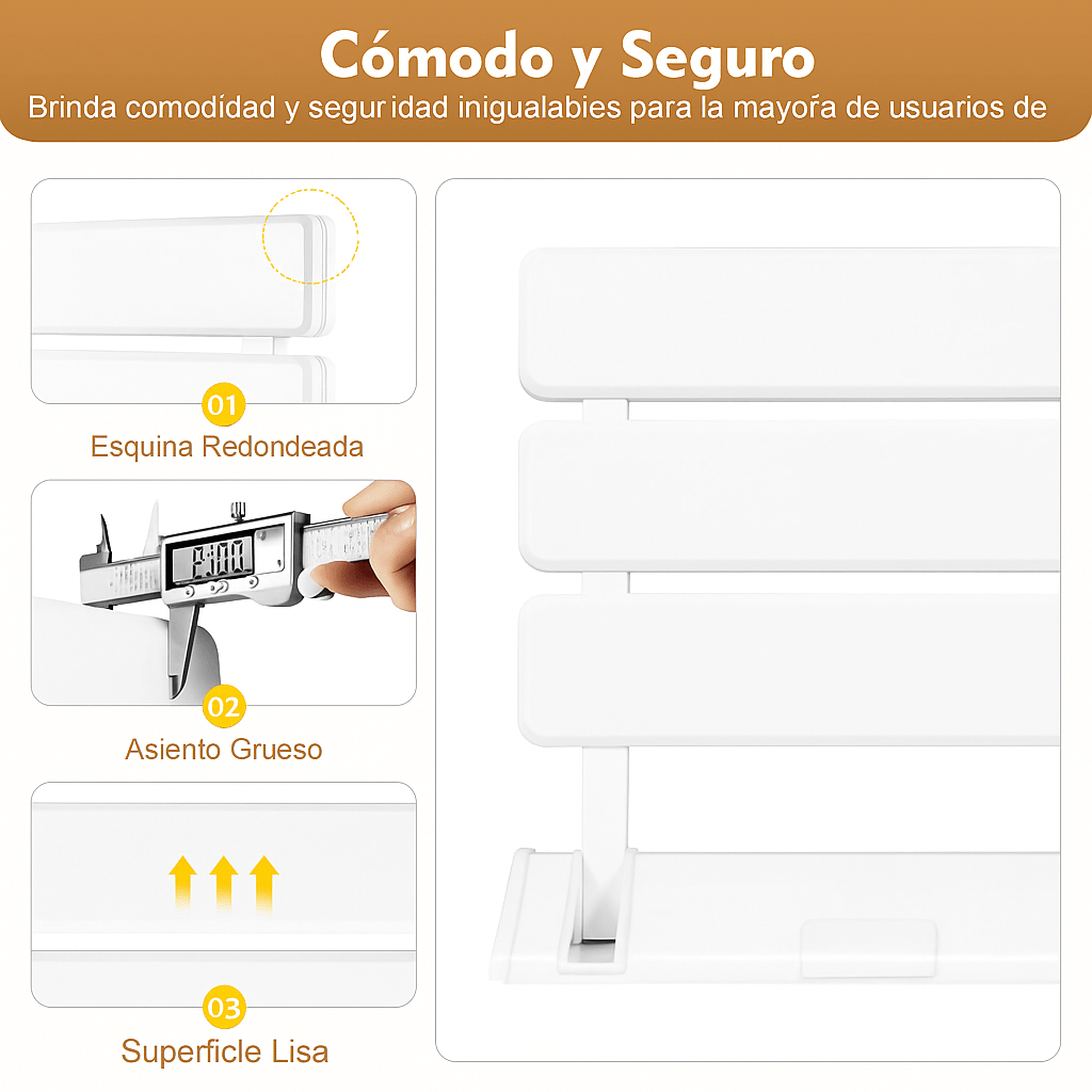 Asiento de ducha plegable - banco seguro montado en pared - ahorro de espacio - VyFlair