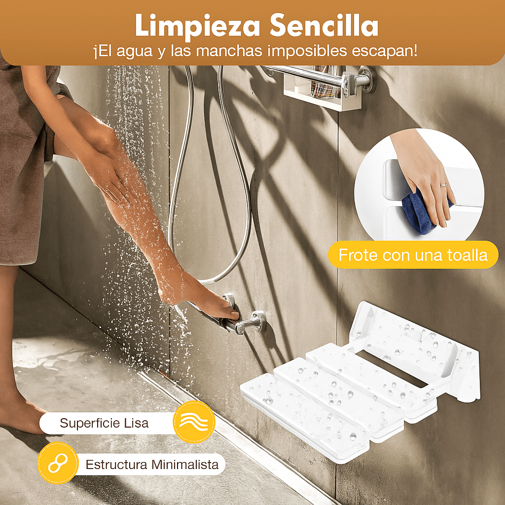 Asiento de ducha plegable - banco seguro montado en pared - ahorro de espacio - VyFlair