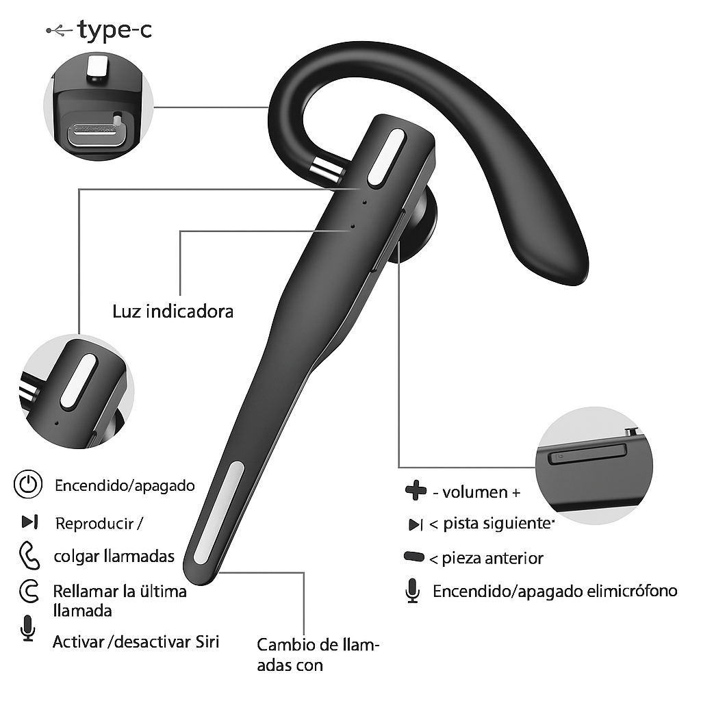 Auricular Bluetooth 5.1 Inalámbrico con Micrófono - VyFlair