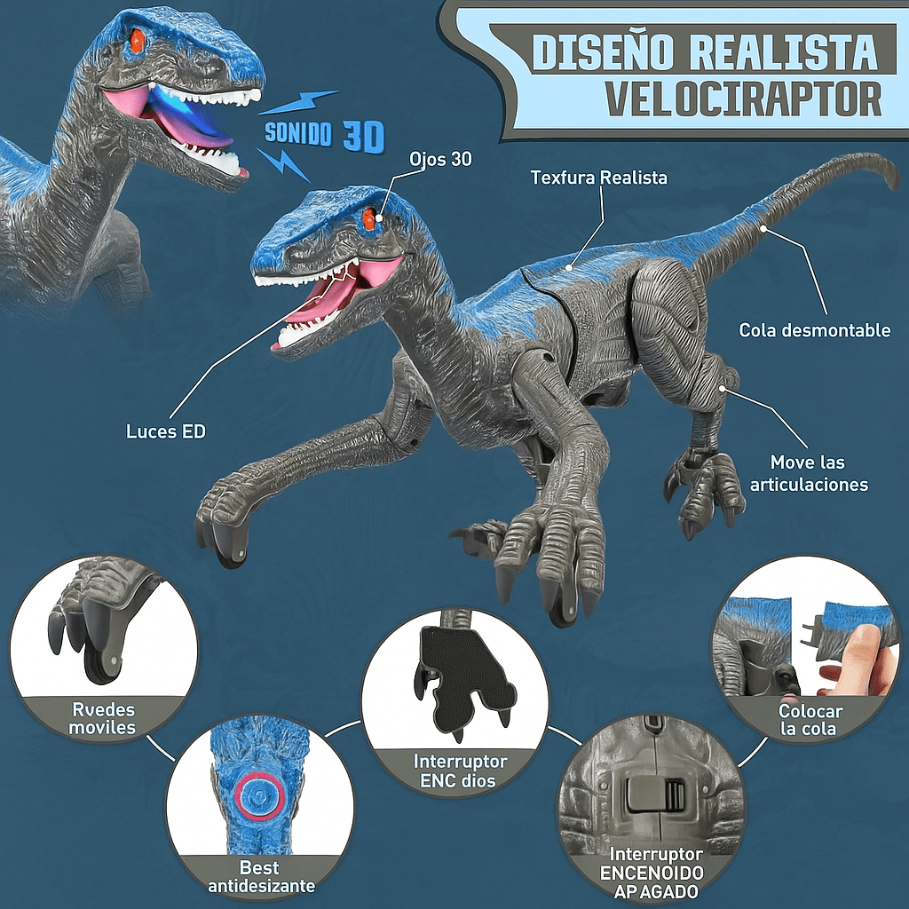 Dinosaurio Velociraptor a Control Remoto Interactivo - VyFlair