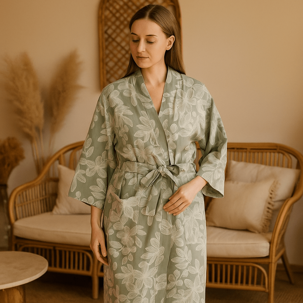 SereniLoom Kimono de Baño Algodón Suave - Transpirable - Lujo - VyFlair