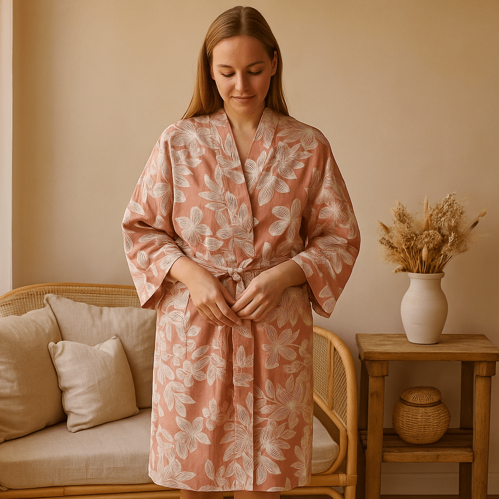 SereniLoom Kimono de Baño Algodón Suave - Transpirable - Lujo - VyFlair