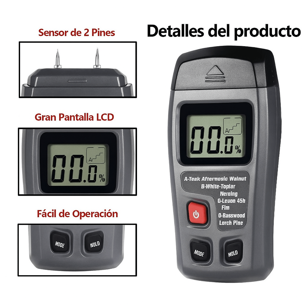 Medidor Digital de Humedad para Madera - VyFlair