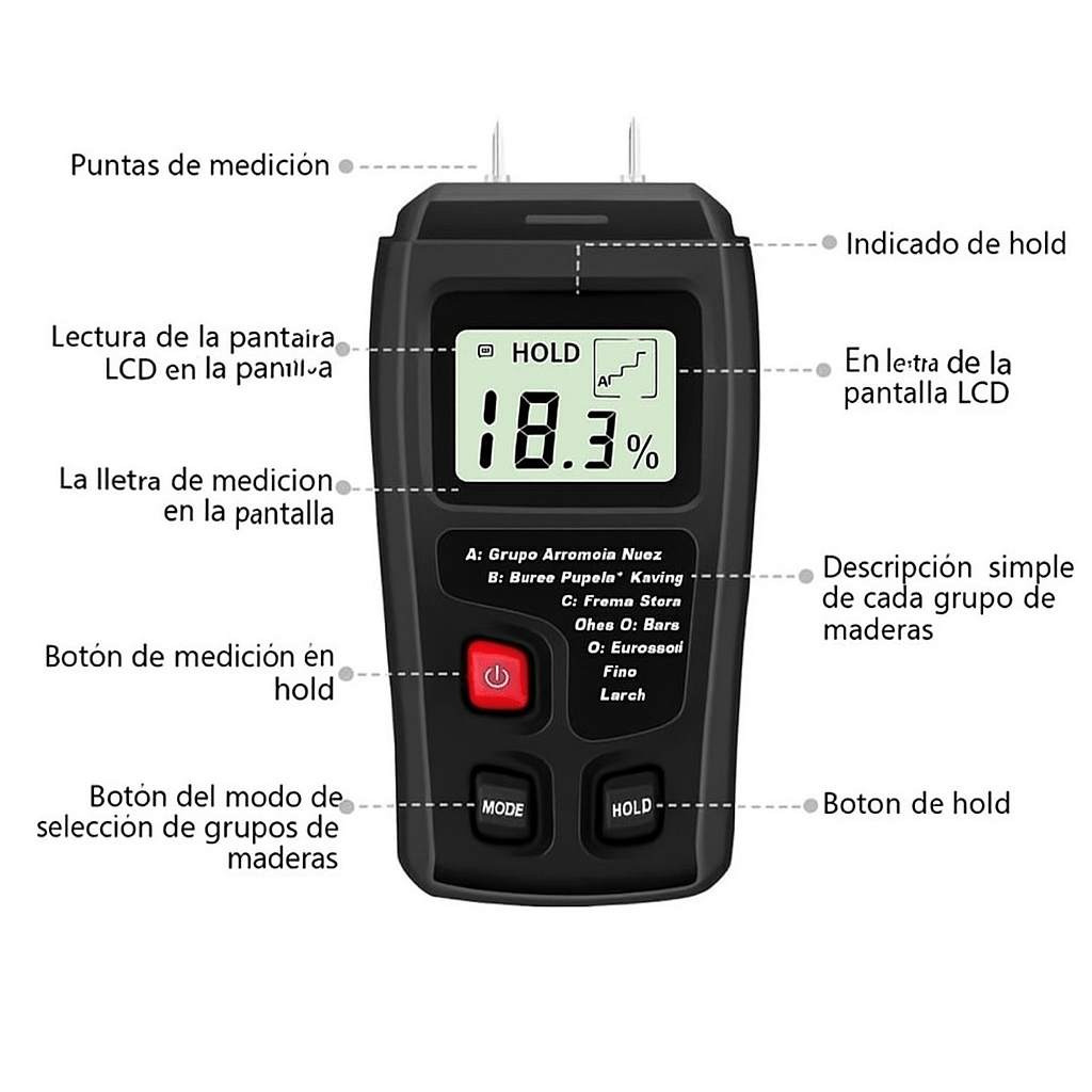 Medidor Digital de Humedad para Madera - VyFlair
