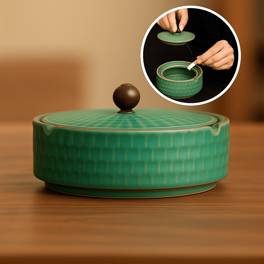 Cenicero de Cerámica con Tapa de Madera ZenFlame - VyFlair