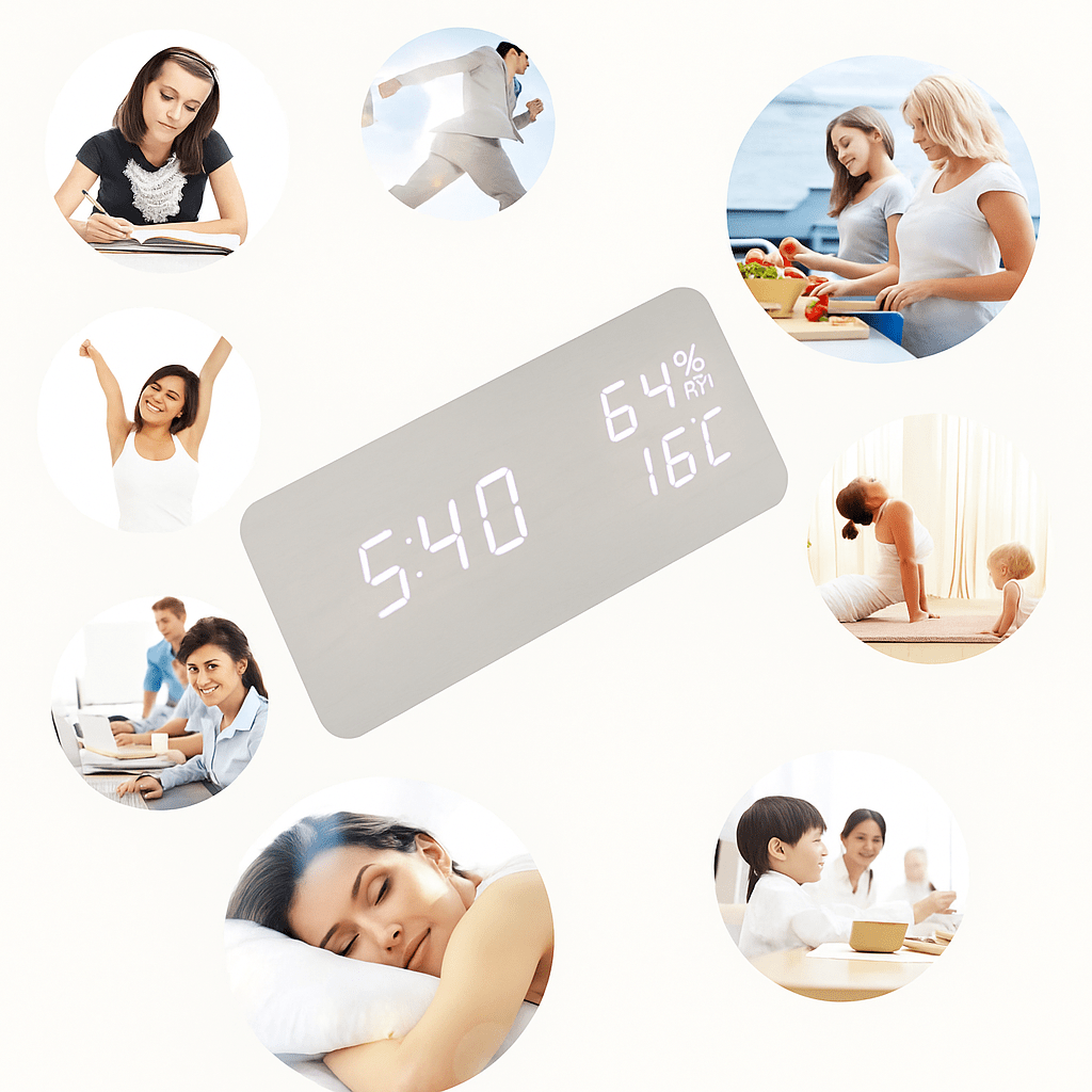 EchoWood Reloj LED de Madera con Control por Voz - VyFlair