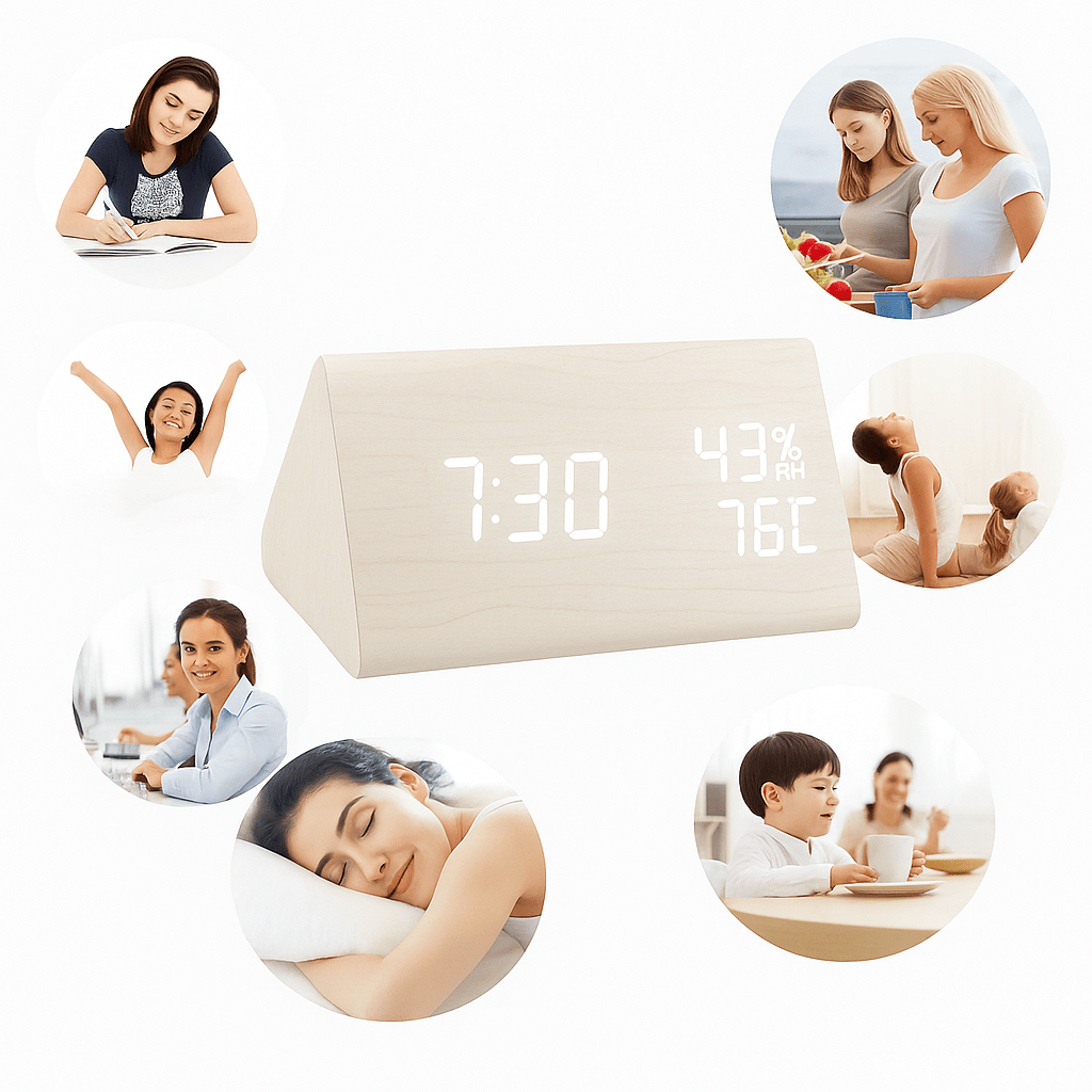 EchoWood Reloj LED de Madera con Control por Voz - VyFlair