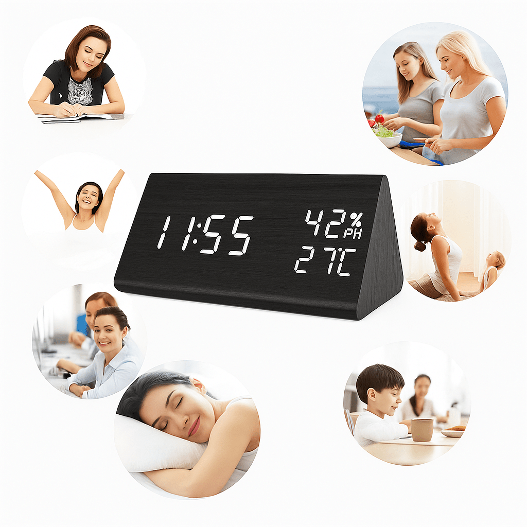 EchoWood Reloj LED de Madera con Control por Voz - VyFlair