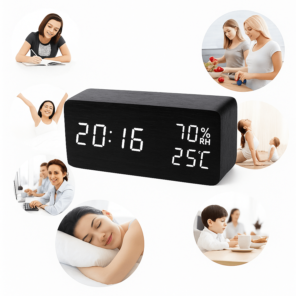 EchoWood Reloj LED de Madera con Control por Voz - VyFlair