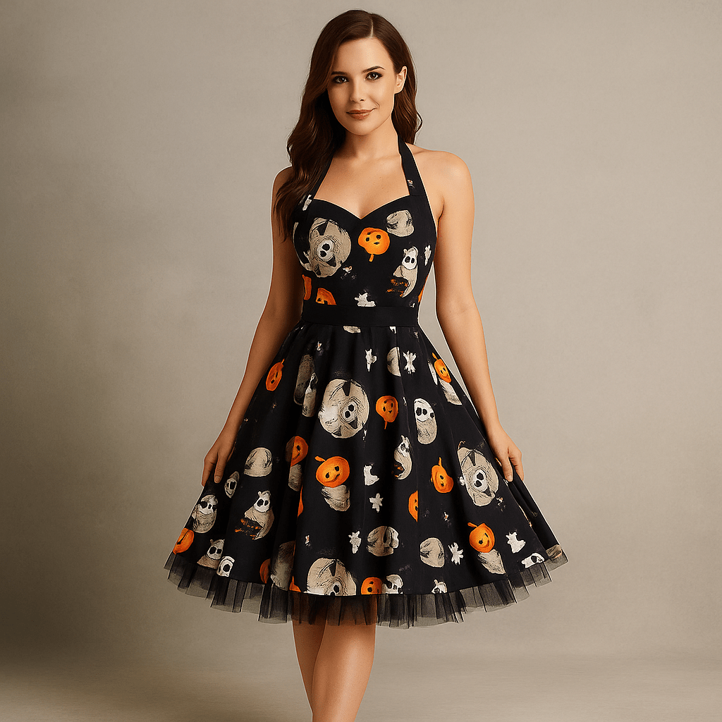 Robe Midi Halloween - Imprimé Dessin Animé - Style Unique Chic - VyFlair