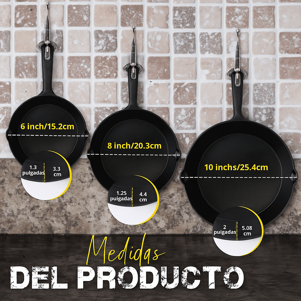 ForgeSet Juego 3 Sartenes Hierro Fundido Profesional - VyFlair