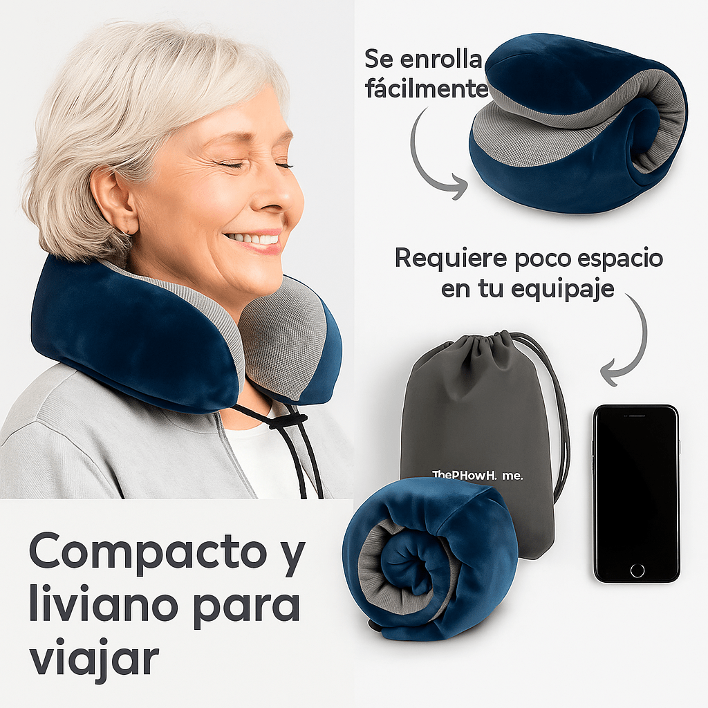 AirRest Almohada de Viaje - Espuma Viscoelástica - Soporte Cervical - Portátil - VyFlair