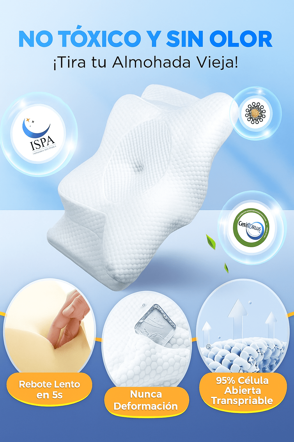 CozyRest Almohada Cervical Viscoelástica - Soporte Ergonómico - Alivio Dolor - VyFlair