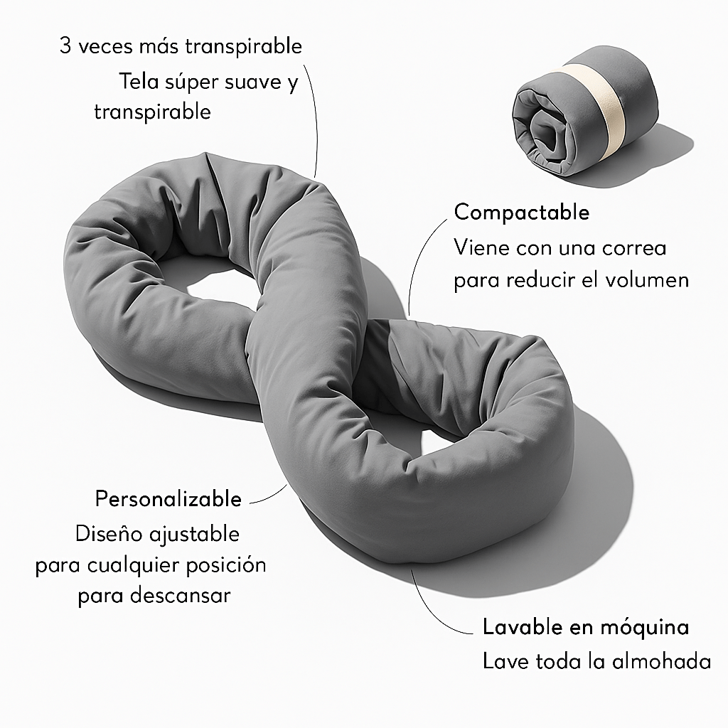 Almohada de viaje Infinity - soporte cervical ergonómica - viscoelástica compacta - VyFlair