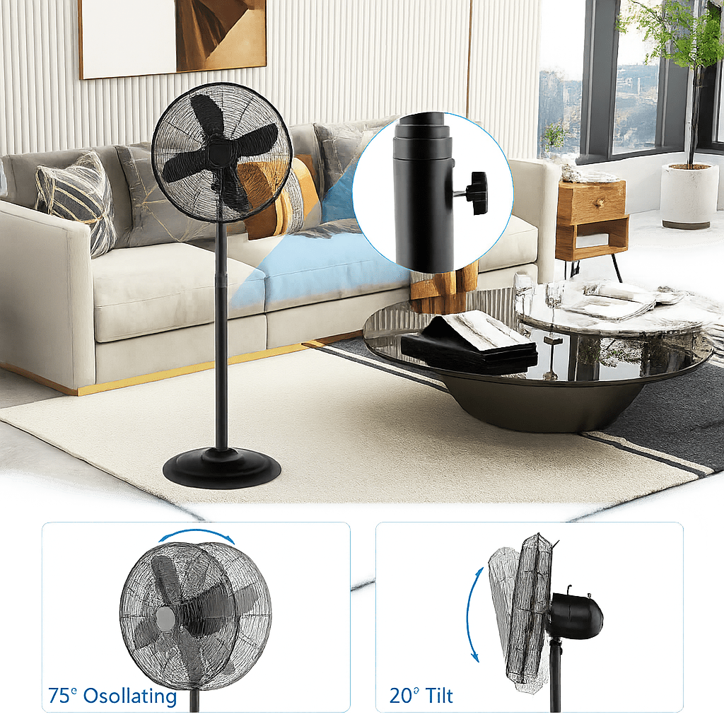 Ventilador de Pedestal 16" Oscilante Ajustable 3 Velocidades - VyFlair