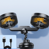 Ventilador Automóvil Doble Cabeza con Ventosa y Batería - VyFlair