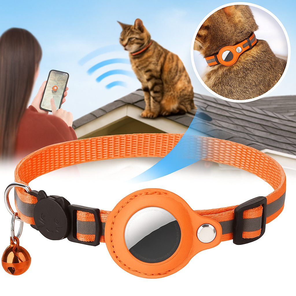 Collar GPS para Gatos – Reflectante, Impermeable y Compatible con AirTag