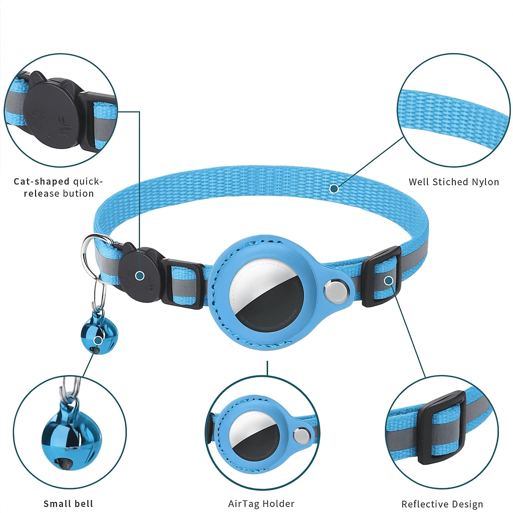 Collar GPS para Gatos – Reflectante, Impermeable y Compatible con AirTag
