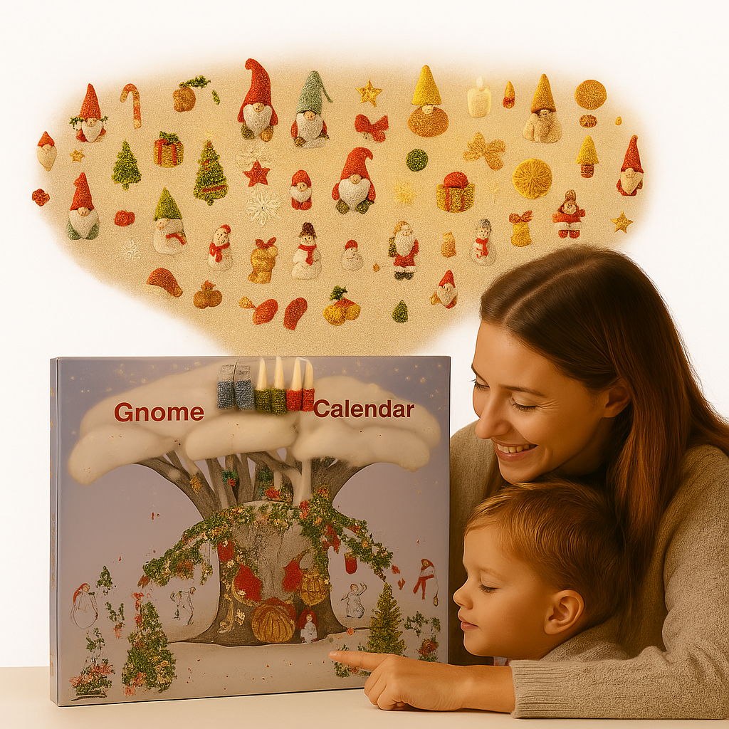 Calendario de Adviento GNOMEDAYS 2025 | Hecho a Mano con 3 Gnomos de Peluche y 24 Sorpresas