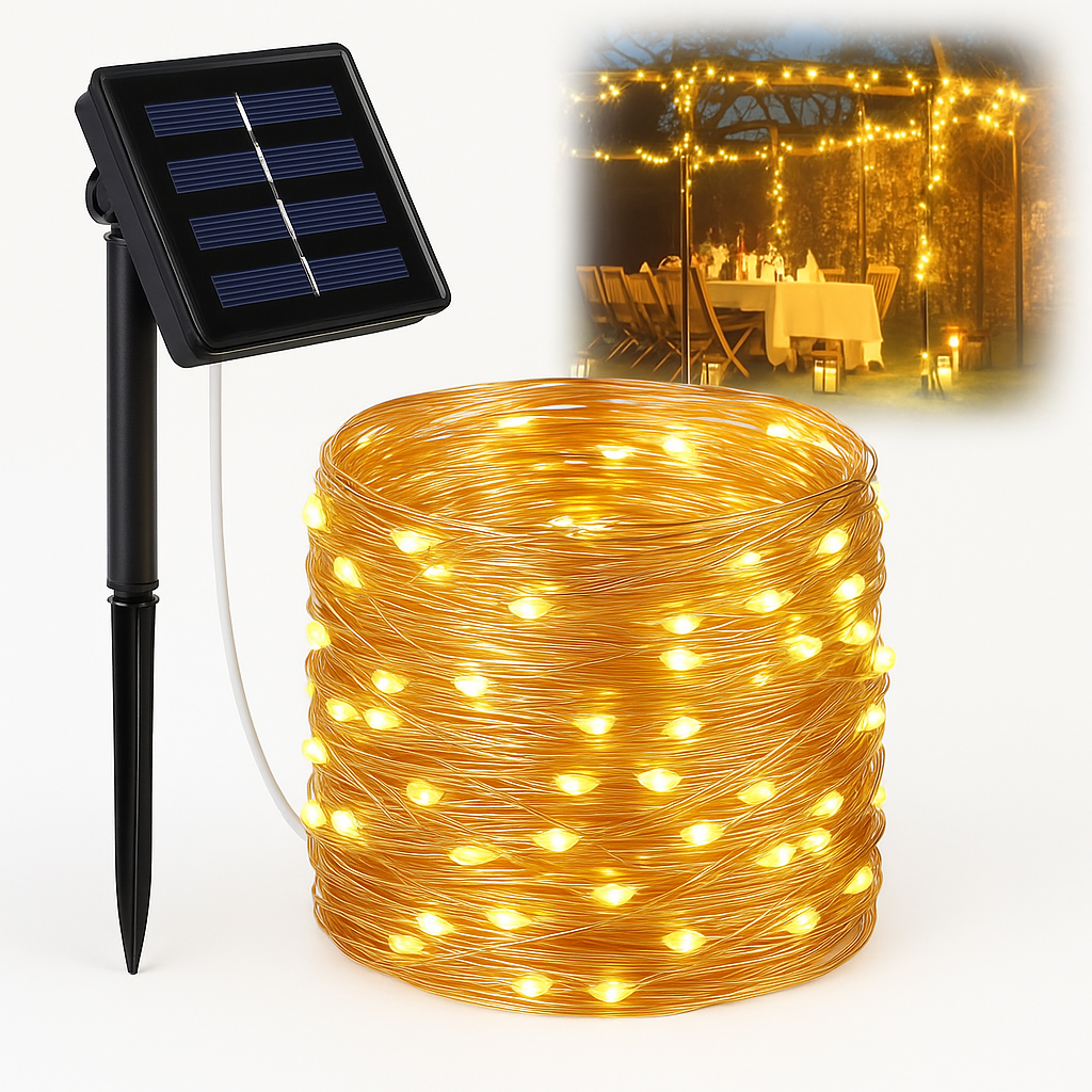 Solarne LED lampki na sznurze – wodoodorna zewnętrzna dekoracja świąteczna