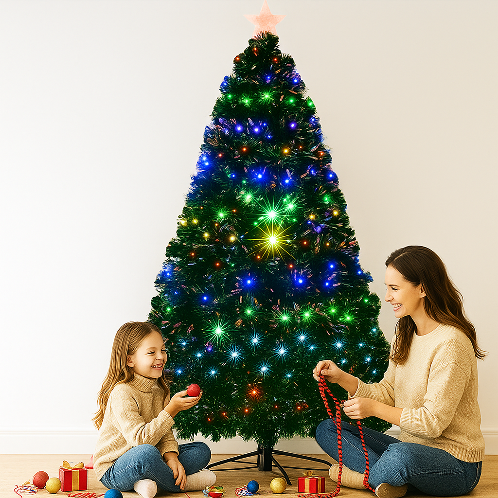Árbol de Navidad Artificial Preiluminado LED – Pino Realista con Estrella Decorativa
