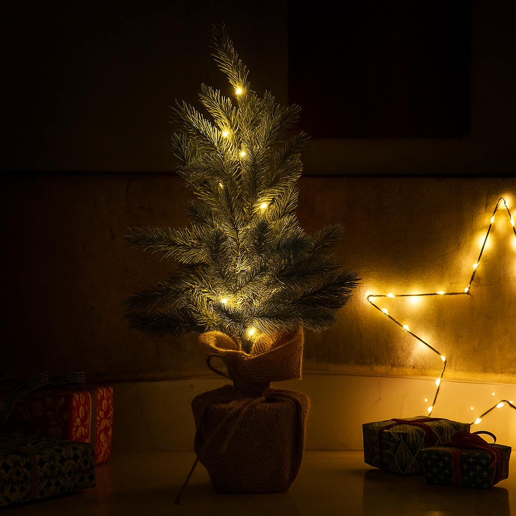 Árbol Mini de Navidad Preiluminado LED – Decoración Compacta con Brillo Cálido
