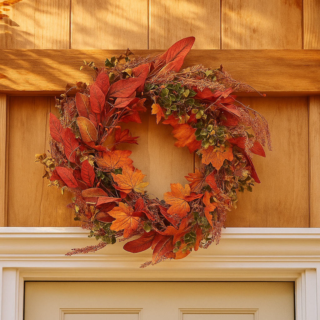 Corona de Hojas de Otoño para Puerta – Decoración Navideña Natural y Elegante