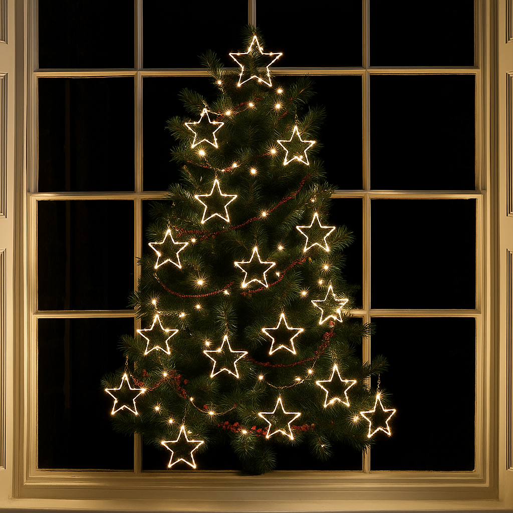 Luces de Ventana Estrella LED – Decoración Navideña con Brillo Blanco Cálido