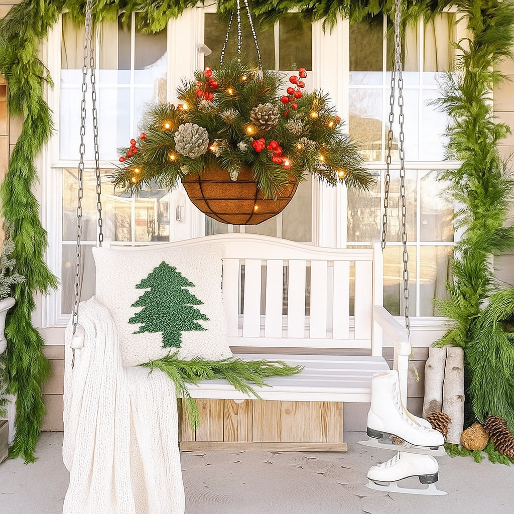 Cesta Colgante de Navidad LED – Decoración Festiva para Interior y Exterior